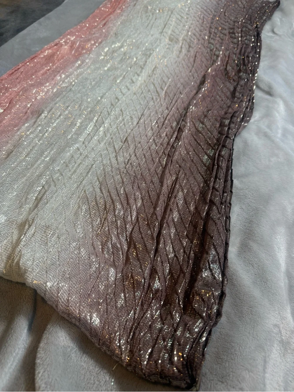 Lightweight Pink, Cream & Brown Infinity Shimmer Scarf